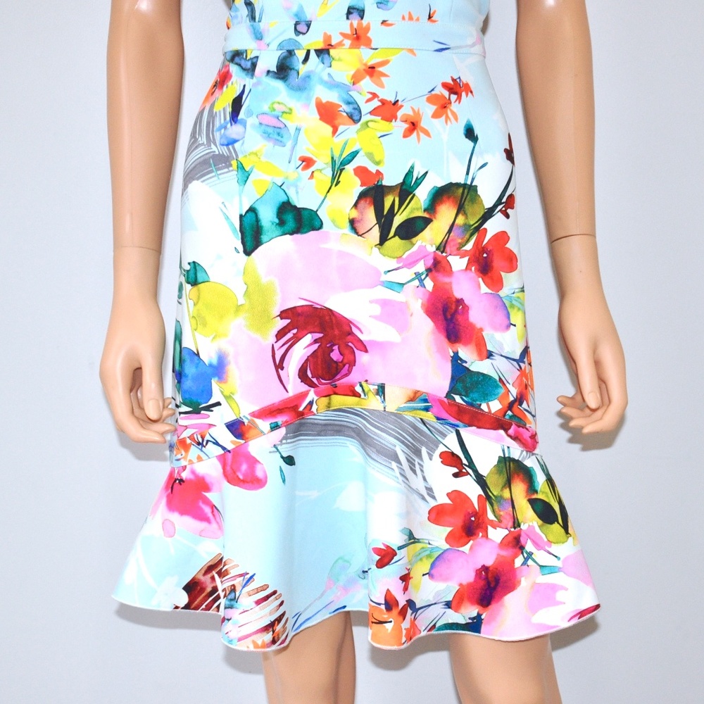 DERHY Floral Flare Hem Stretch Shift Dress - Sz L - Picture 4 of 9